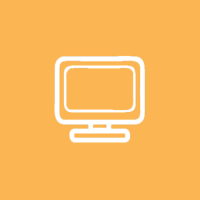 white computer icon, orange background