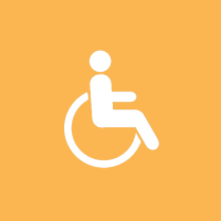 white disability icon, orange background