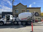 Pouring concrete for new sidewalks