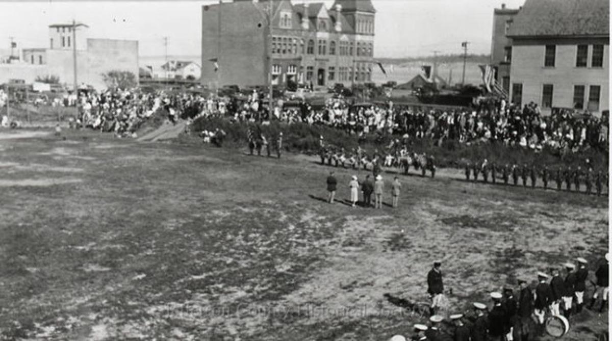 Rhody Parade with City Hall in the background, May 28, 1936. From the JCHS archives, photographer unknown